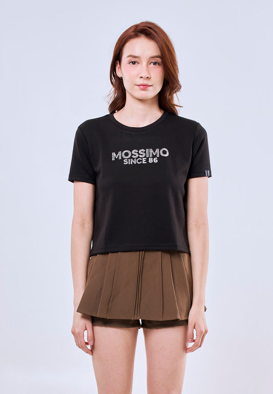 Mossimo Black Classic Cropped Fit Tee w/ Studs Premium Round Neck For Women