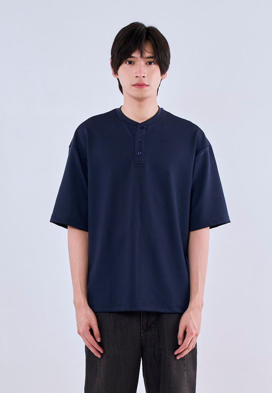 Mossimo Percy Navy Blue Tailored Fit Henly Shirt Top For Men