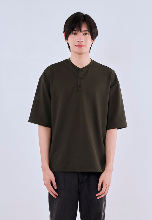 Mossimo Percy Dark Green Tailored Fit Henly Shirt Tee For Men