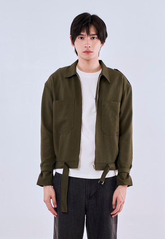 Mossimo Gabriel Green Boxy Zip Up Jacket w/ Belt For Men