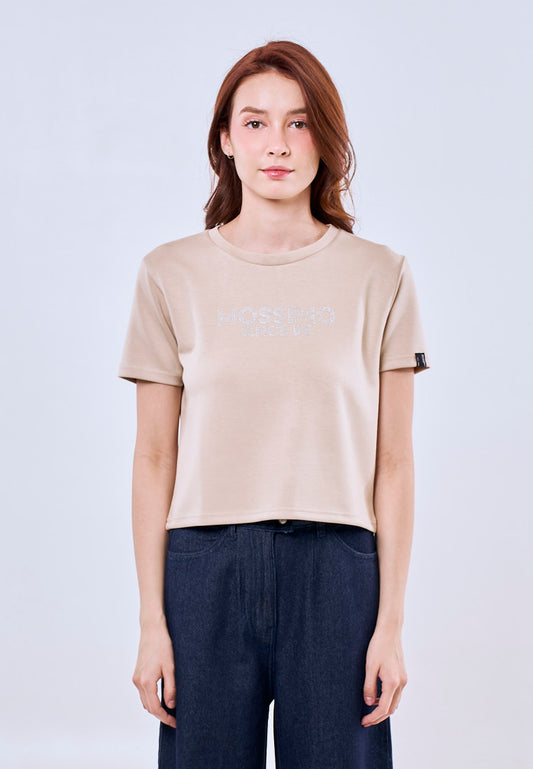 Mossimo Brown Classic Cropped Fit Tee w/ Studs Premium Round Neck For Women