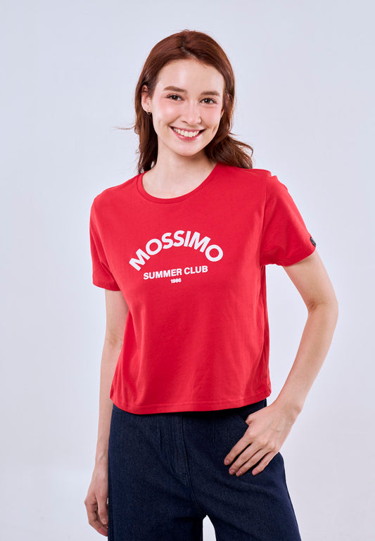 Mossimo Red Classic Cropped Fit Tee Summer Club Round Neck For Women