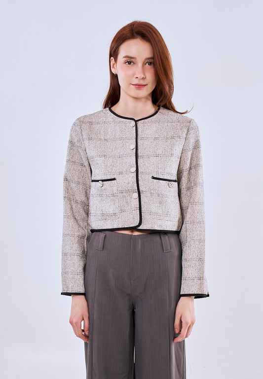 Mossimo Hazel Off White Classic Cropped Tweed Cardigan Top For Women