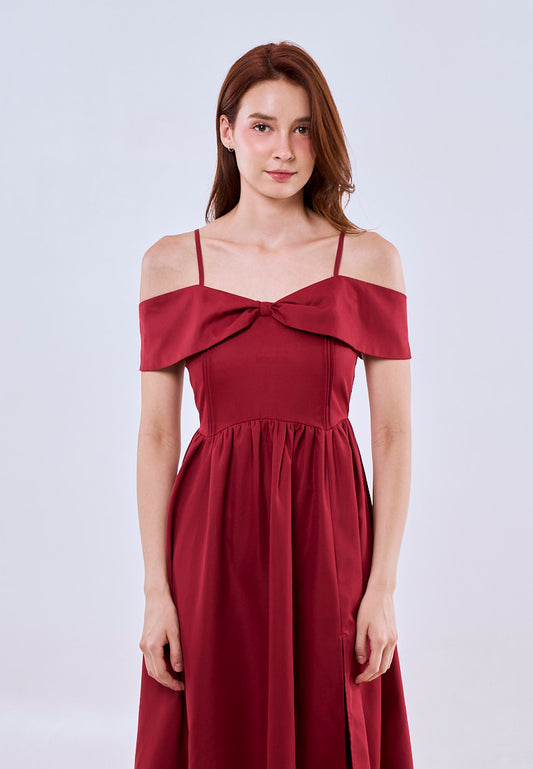 Mossimo Lyra Red Off Shoulder Midi Dress For Women