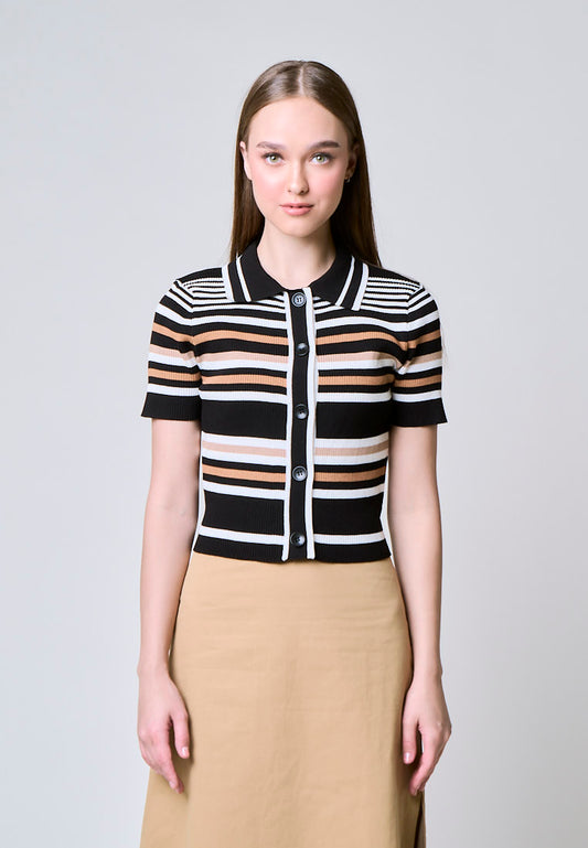 Mossimo Audrey Black Brown Stripe Knits Top