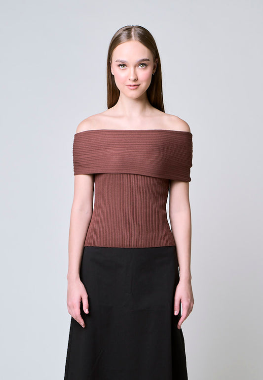 Mossimo Aurora Brown Off Shoulder Knits Top
