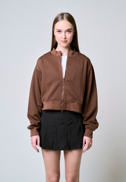 Mossimo Eliana Brown Cropped Bomber Jacket