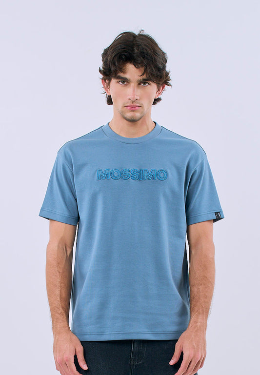 Mossimo Men's Aqua Blue Premium Embossed Design Regular Fit Tee