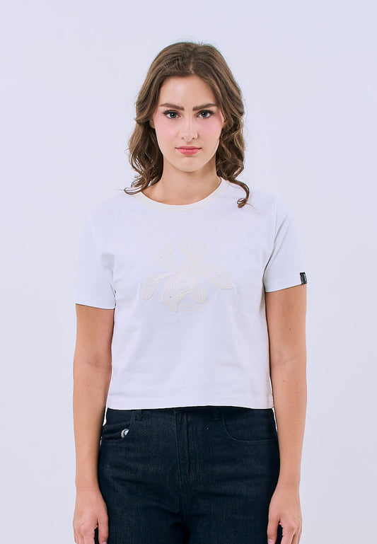 Mossimo Women's White with Big Floral Classic Cropped Fit Tee