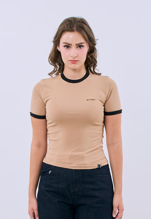 Mossimo Mae Pale Khaki Ringer Body Fitted Tee For Women