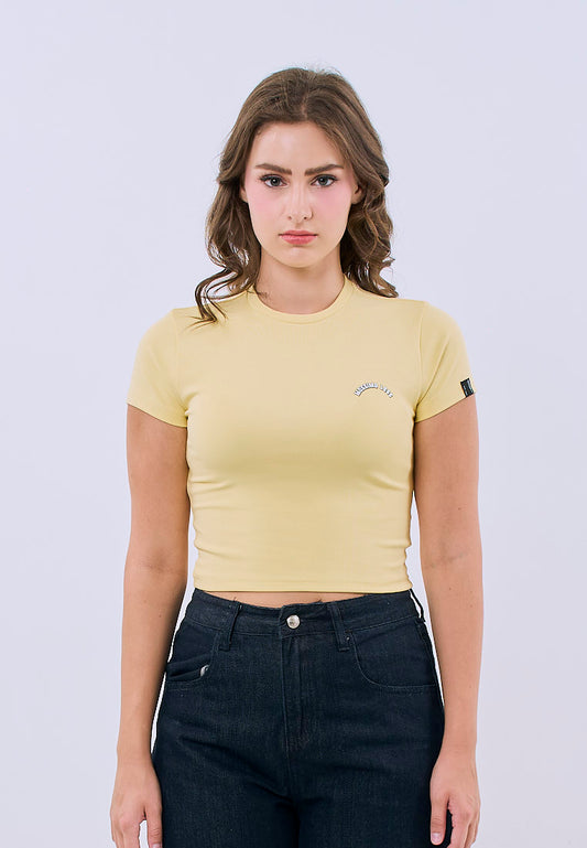 Mossimo Gabriella Yellow Cropped Body Fitted Tee For Women
