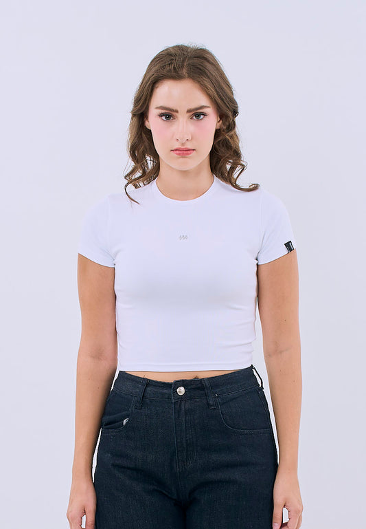Mossimo Clara White Cropped Body Fitted Tee For Women