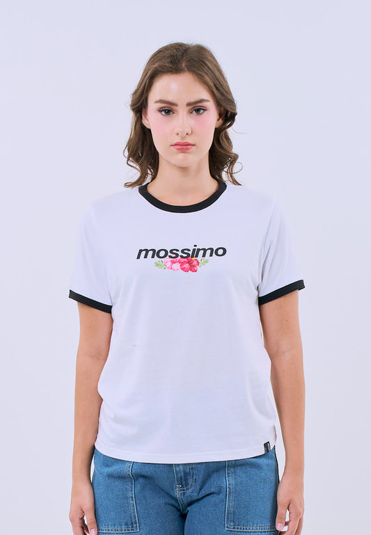 Mossimo Bria White Floral Classic Fit Tee For Women