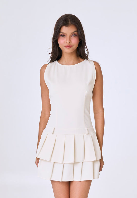 Mossimo Alaya Cream Boat Neck Pleated Mini Dress