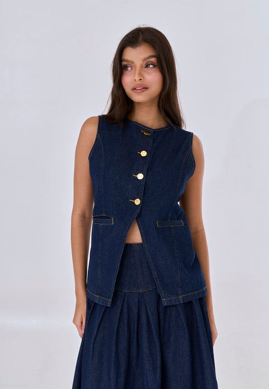 Mossimo Elara Dark Blue Denim Vest Vintage Fit Top