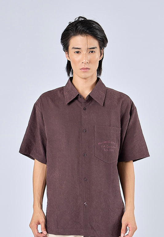 Mossimo Harrison Plum Woven Short Sleeves Modern Fit Fashion Top