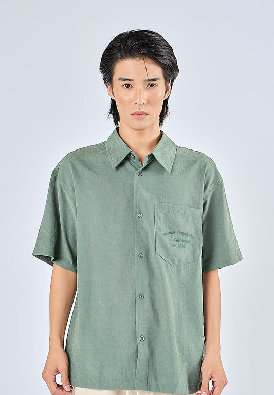 Mossimo Harrison Green Woven Short Sleeves Modern Fit Fashion Top