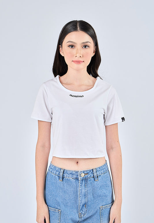 Mossimo Edralyn White Sccopneck Retro Cropped Fit Tee