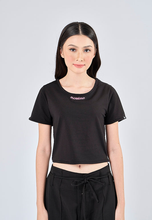 Mossimo Edralyn Black Sccopneck Retro Cropped Fit Tee