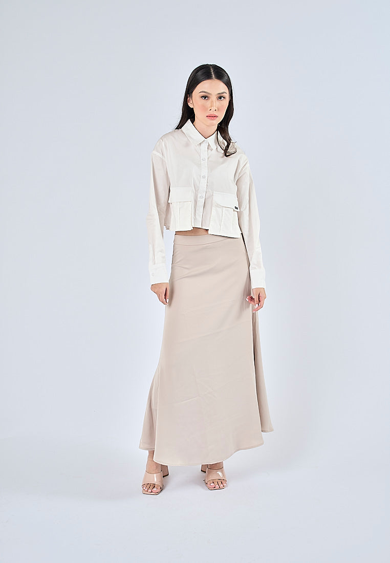 Mossimo Ayla Oatmeal A Line Silk Long Skirt