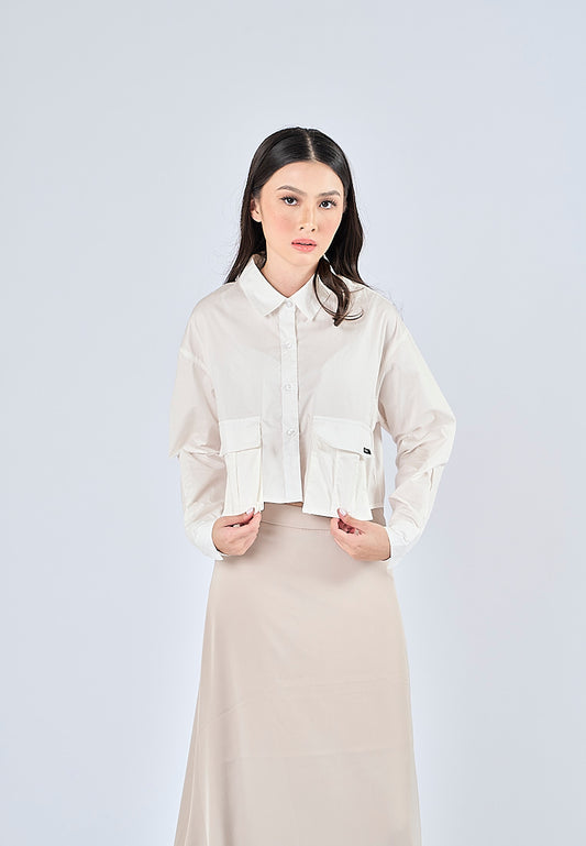 Mossimo Leilani Off White Cropped Long Sleeves Top