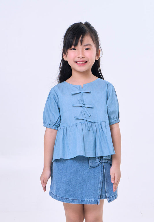 Mossimo Kids Light Blue Chambray Bow Top - For Girls