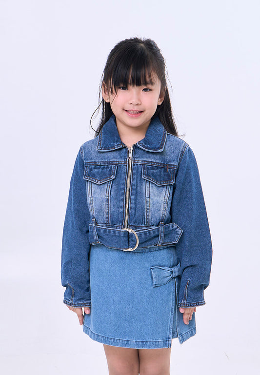 Mossimo Kids Nellie Medium Blue Belted Cropped Denim Jacket