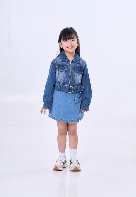 Mossimo Kids Nellie Medium Blue Belted Cropped Denim Jacket