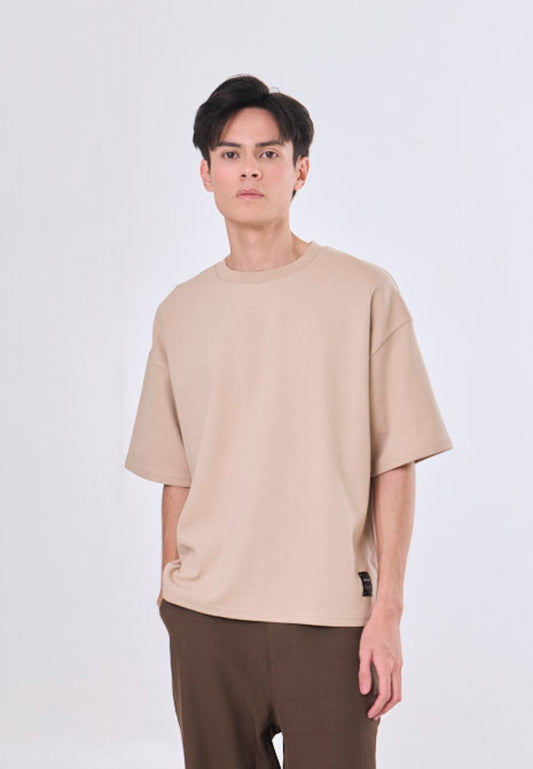 Mossimo Ace Brown Cropped Loose Fit Tee Premium Round Neck For Men