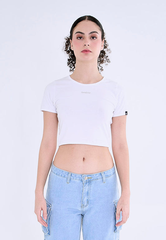 Mossimo Adara White Scoop Neck Retro Cropped Fit Tee