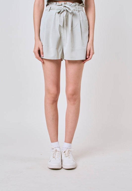 Mint Green Wide Leg Shorts with Ribbon Tie