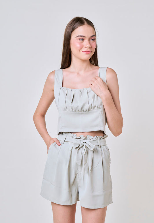 Mint Green Wide Leg Shorts with Ribbon Tie