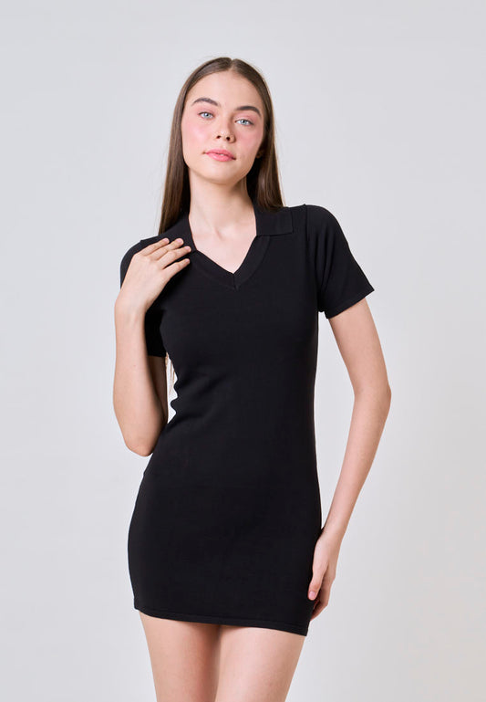 Stephanie Black Knit Dress with Collar