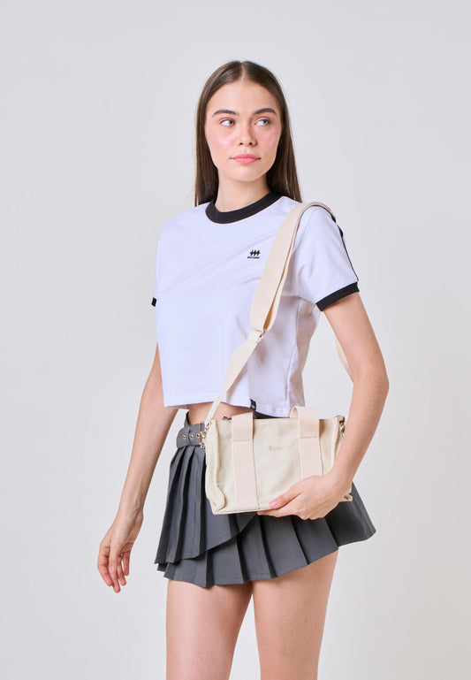 Mossimo Catherine Beige Canvas Crossbody Bag