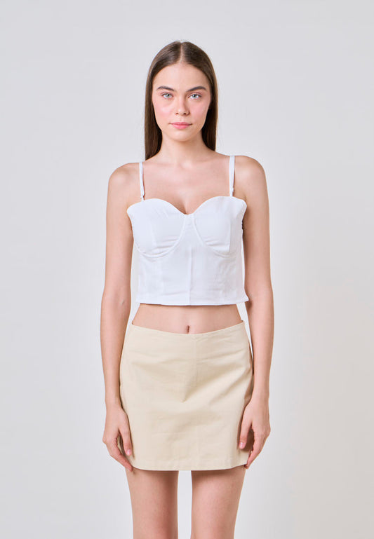 Laurice White Woven Bustier with Spaghetti Strap