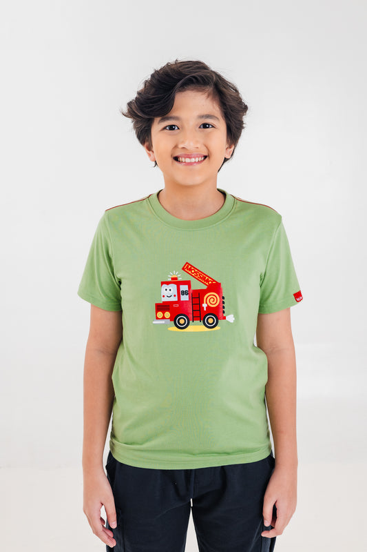 Mossimo Kids Boys' Light Green Fire Truck Graphic Tshirt