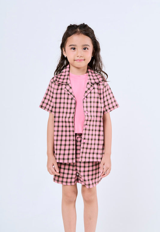 Mossimo Kids Girls Janella Pink Plaid Sports Collar Shirt with inner and Shorts