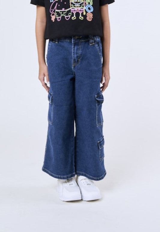 Mossimo Kids Iris Dark Blue Wide Leg Multi-Pocket Cargo Jeans