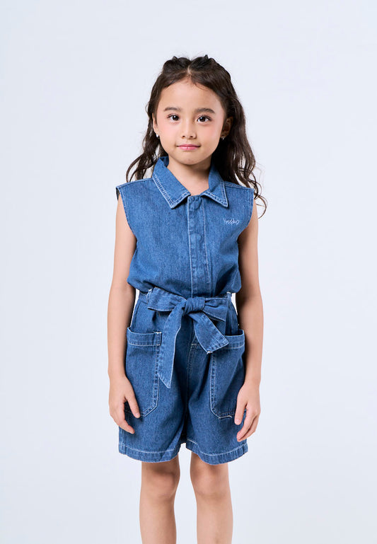Mossimo Kids Liana Medium Blue Loose Fitting Belted Denim Romper