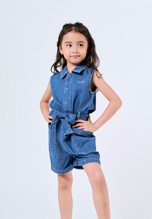 Mossimo Kids Liana Medium Blue Loose Fitting Belted Denim Romper