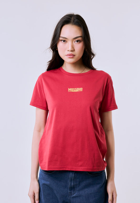 Mossimo Women's Red Small Embroidery Classic Fit Tee