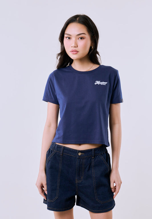 Mossimo Women's Navy Basic Logo Classic Cropped Fit Tee