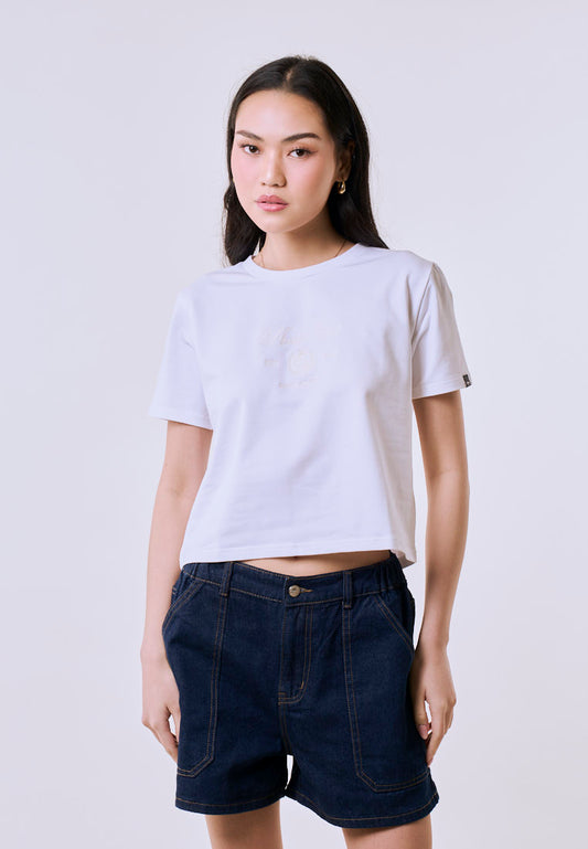 Mossimo Women's White Small Embroidery Classic Cropped Fit Tee