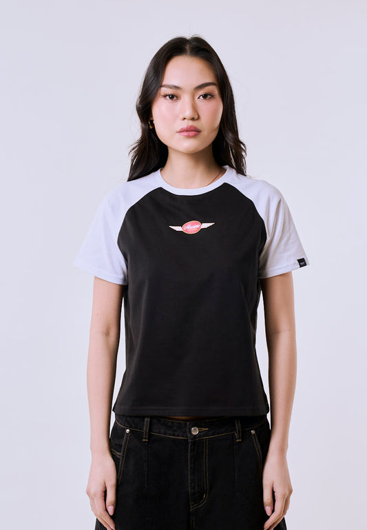 Mossimo Women's Black Raglan Track Comfort Fit Tee