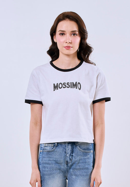 Mossimo Rosalie White Ringer Classic Cropped Fit Tee For Women