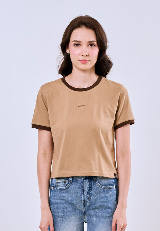 Mossimo Lella Pale Khaki Ringer Classic Cropped Fit Tee For Women