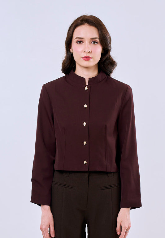 Mossimo Lucy Wine Red Classic Cropped Jacket w/ Buttons Fashion For Women