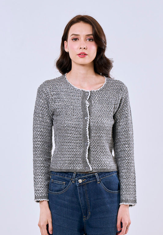 Mossimo Women's Gray Classic Cropped Sequins Cardigan Top