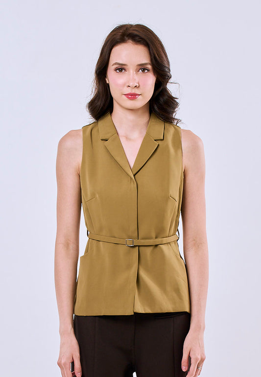 Mossimo Lily Olive Vintage Fit Sleeveless Blazer Top Fashion For Women