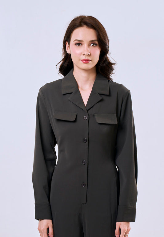 Mossimo Women's Dark Gray Collared Button Down Jumpsuit